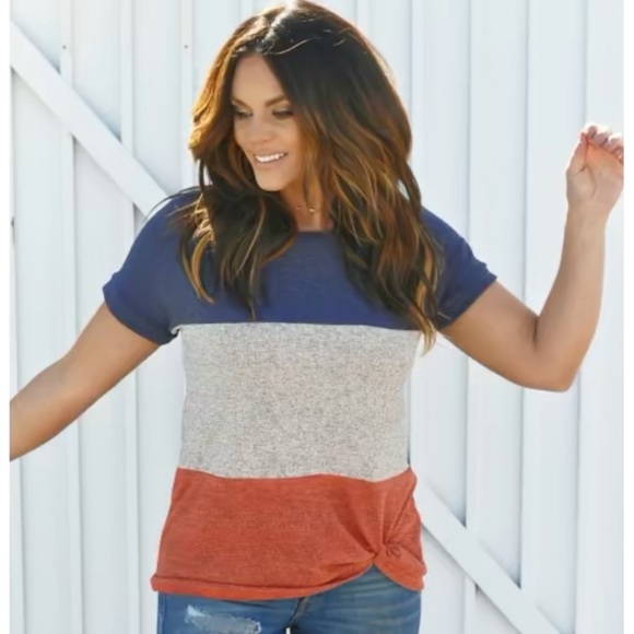Color Block Dolman Side Front Twist Tunic Tee! - Picture 5 of 11